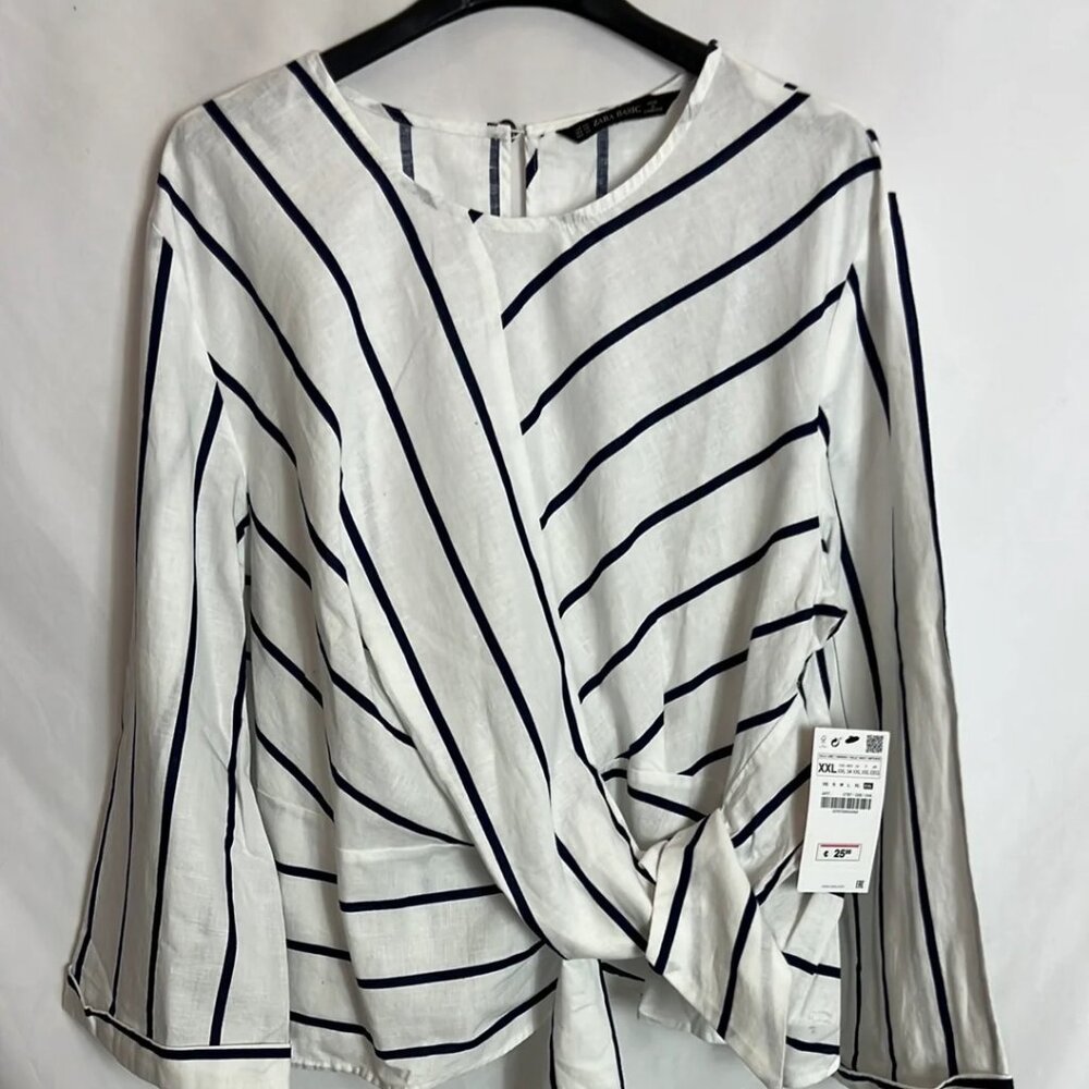 Zara Tie Detail Striped Blouse